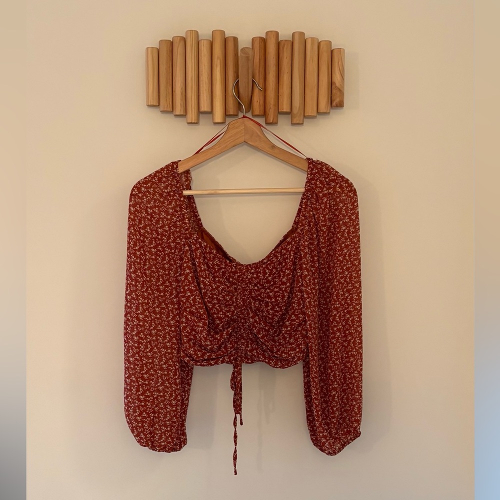 Vine Tree - Floral Puffy Sleeve Crop Top - S